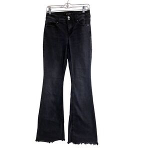 Indigo Rein Womens High Rise Flare Jeans Faded Black Raw Hem Size 7 W27 L33  C9